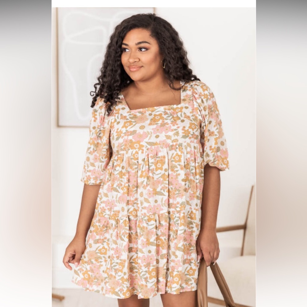 Pink Lily Blissful Nights Multicolored Square Neck Floral Mini Dress